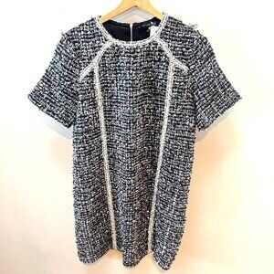 NEW Anthropologie THML Womens Tweed Short Sleeve Dress Black & White L‎